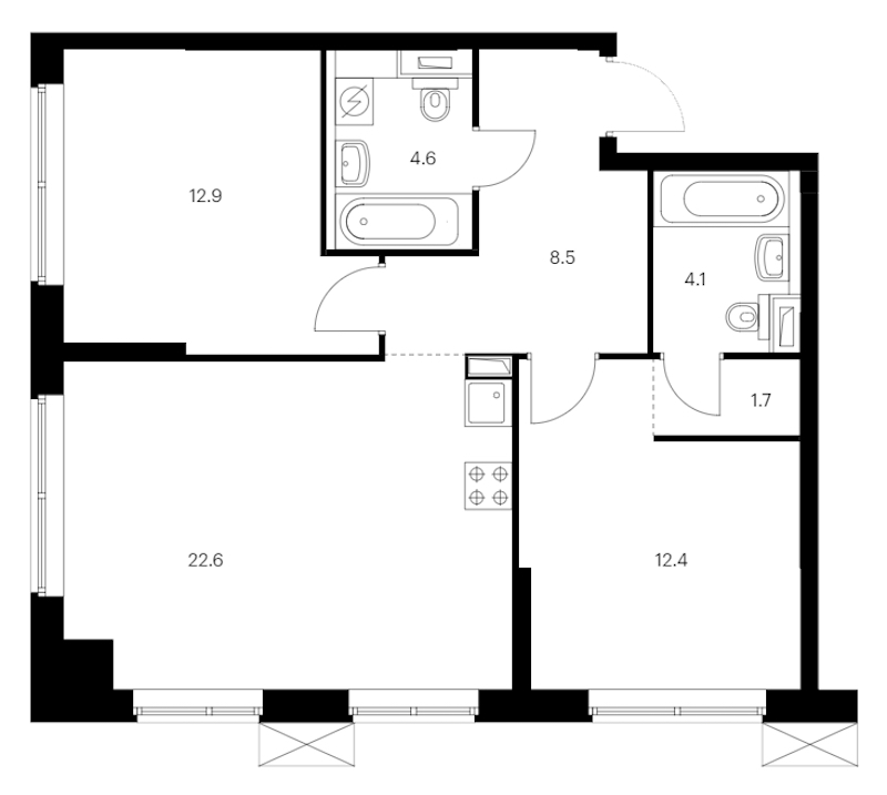 2-комнатная квартира 66.8 м², 11/12 эт., ЖК «Шкиперский 19»